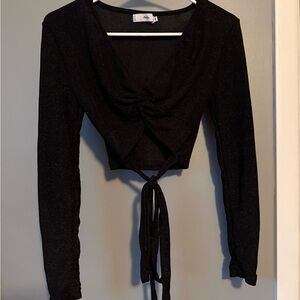 Adika Black Sparkle long sleeve Tie-Front Blouse